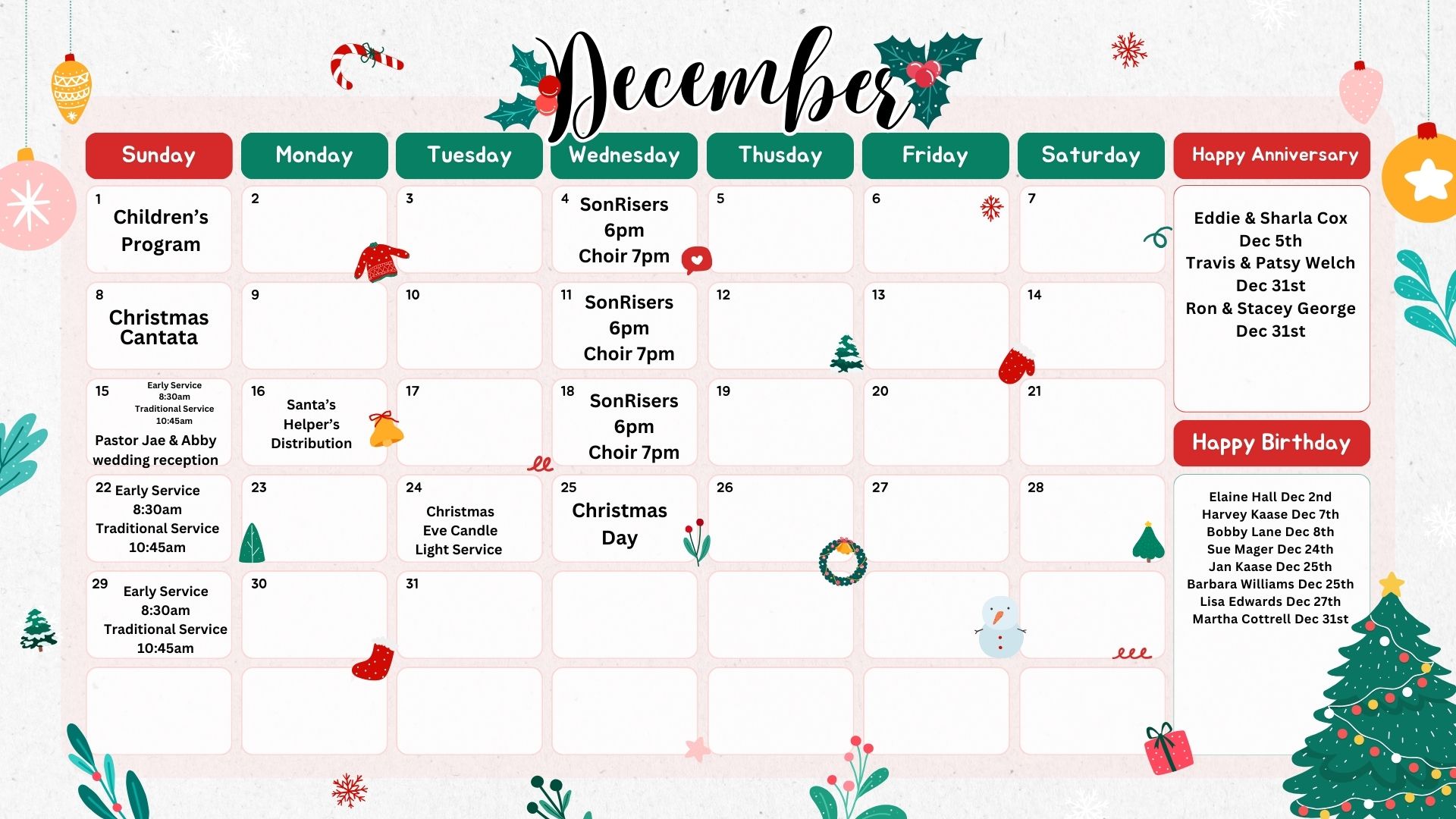 White Green Red Cute Playful Christmas December 2023 Monthly Calendar (6)